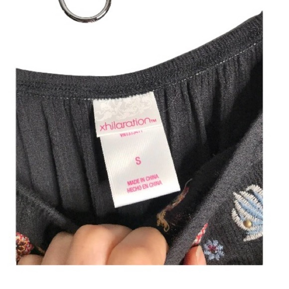 Xhilaration | Grey Strapless Jumpsuit Jeweled & Embroidered Floral Boho Chest - Picture 10 of 10